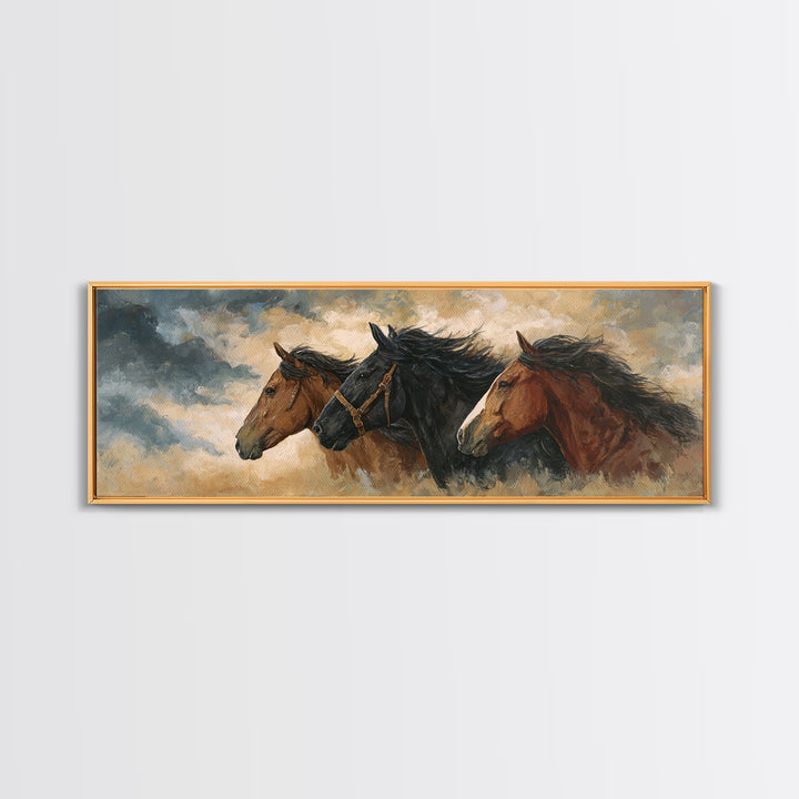 Black Horse Portrait Framed Canvas Print, Western Art, Printable Wall Art, Southwestern Decor, Frontier, Downloadable Art, WES-3x1-10