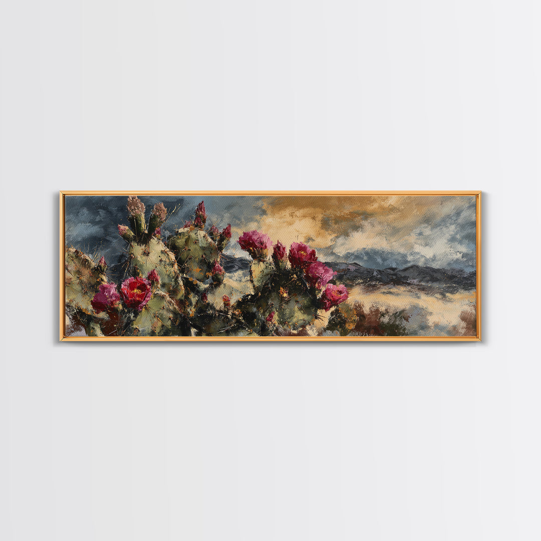 Prickly Pear Cactus Framed Canvas Print, Western Art, Rustic Wall Art, Southwestern Decor, Watercolor Art, Frontier, WES-3x1-32