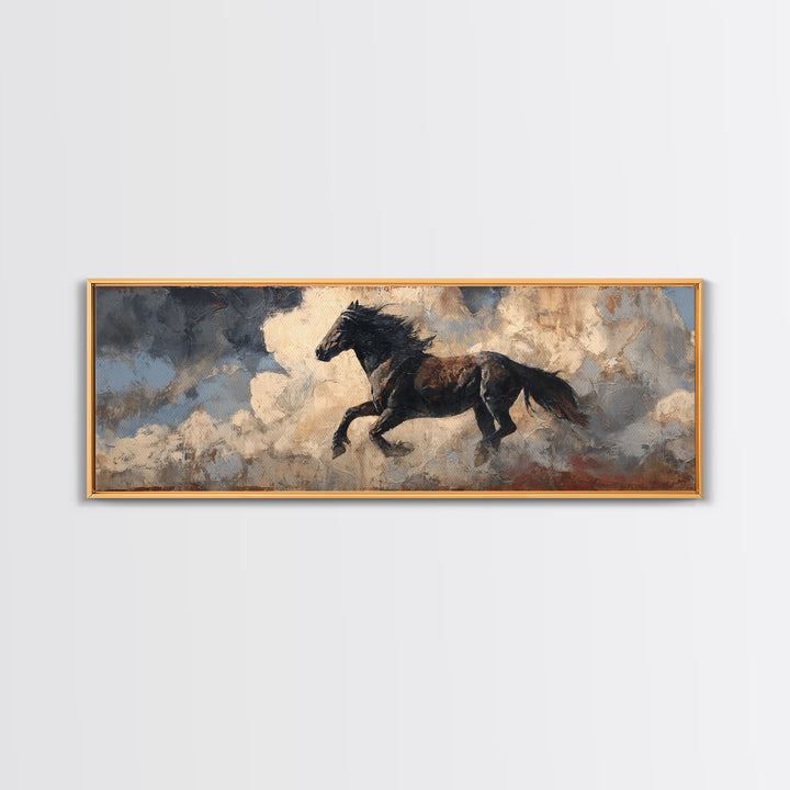 Buffalo Silhouette Beneath Enormous Sky Canvas Print, Western Art, Textured Painting, Southwestern Decor, Fine Art, Frontier, WES-3x1-48