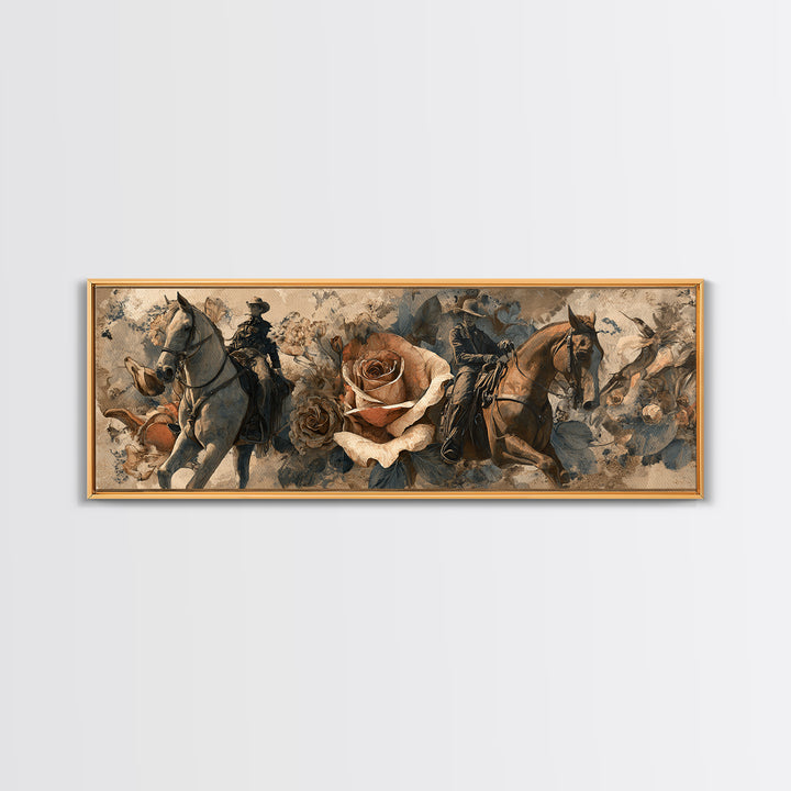 Old Revolver and Roses Framed Canvas Print, Western Art, Painting, Southwestern Decor, Fine Art, Frontier, Trendy Wall Art, WES-3x1-59