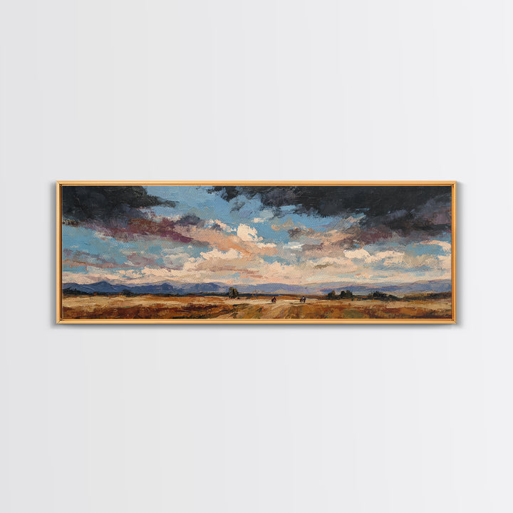 Train Crossing Western Plains Framed Canvas Print, Western Art, Contemporary Art, Southwestern Decor, Fine Art, Frontier, WES-3x1-63