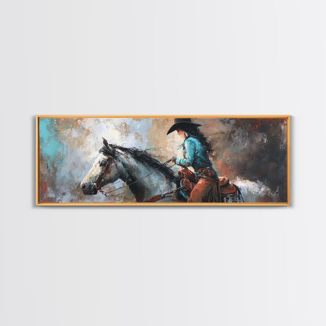 Cowgirl Portrait with Turquoise Jewelry Canvas Print, Western Art, Wall Art, Southwestern Decor, Oil Painting, Frontier, WES-3x1-70