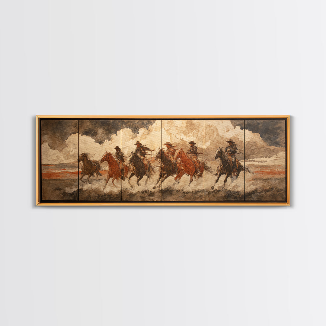 Sun Bleached Ranch Gate Framed Canvas Print, Western Art, Western Wall Art, Southwestern Decor, Watercolor Art, Frontier, WES-3x1-79