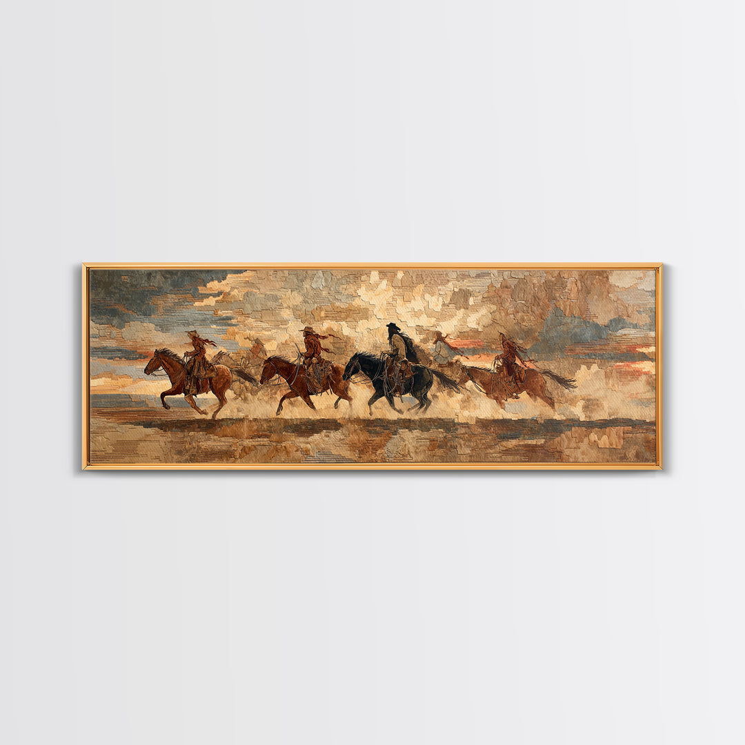 Southwestern Blanket Pattern Framed Canvas Print, Western Art, Trendy Wall Art, Southwestern Decor, Fine Art, Frontier, WES-3x1-9