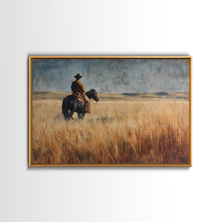Golden Wheat Field Canvas Print, Western Art, Horse Art, Southwestern Decor, Abstract Art, Frontier, Room Decor, WES-3x2-52
