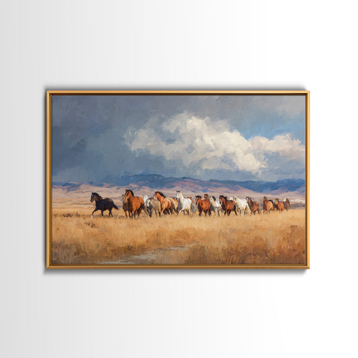 Wild Mustang Herd Framed Canvas Print, Western Art, Western Wall Decor, Southwestern Decor, Fine Art, Frontier, WES-3x2-78