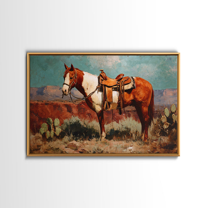 Cactus and Red Rock Canyon Landscape Framed Canvas Print, Western Art, Fine Art Print, Southwestern Decor, Fine Art, Frontier, WES-3x2-81