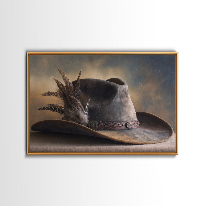 Cowboy Hat with Feathers and Beads Canvas Print, Western Art, Western Print, Southwestern Decor, Fine Art, Frontier, WES-3x2-98