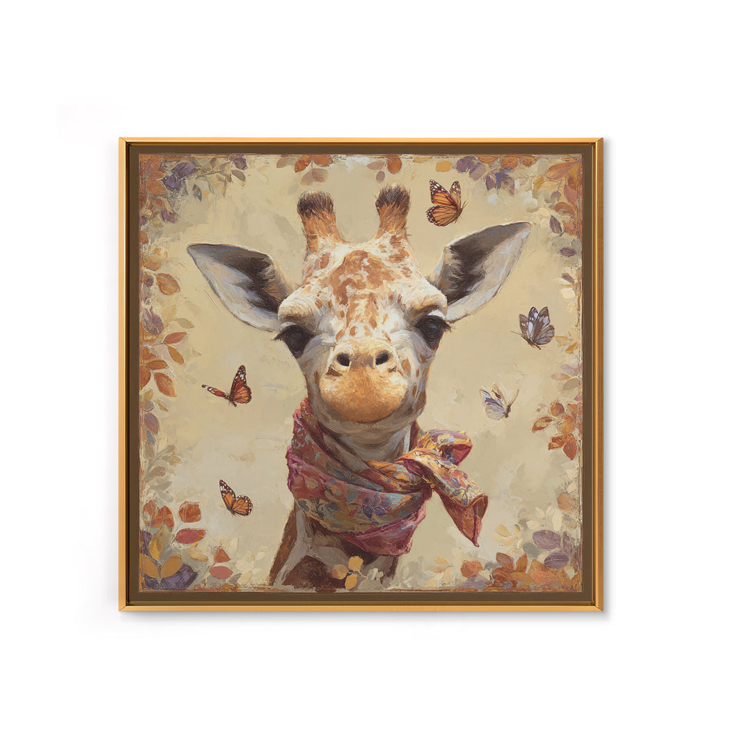 Giraffe with Scarf and Butterflies Canvas Print, Whimsical Art, Nursery Wall Decor, Living Room Decor, Fine Art, Wonder, WHI-1x1-10