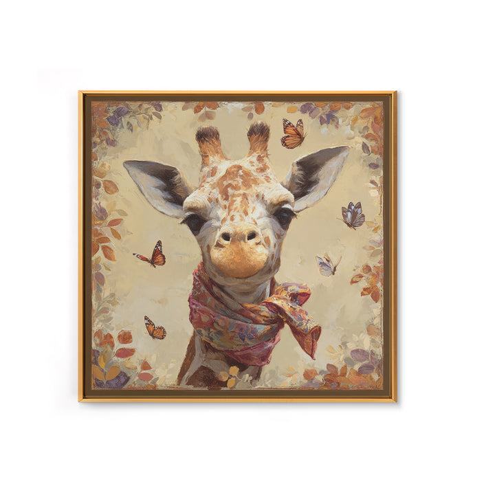 Giraffe with Scarf and Butterflies Canvas Print, Whimsical Art, Nursery Wall Decor, Living Room Decor, Fine Art, Wonder, WHI-1x1-10