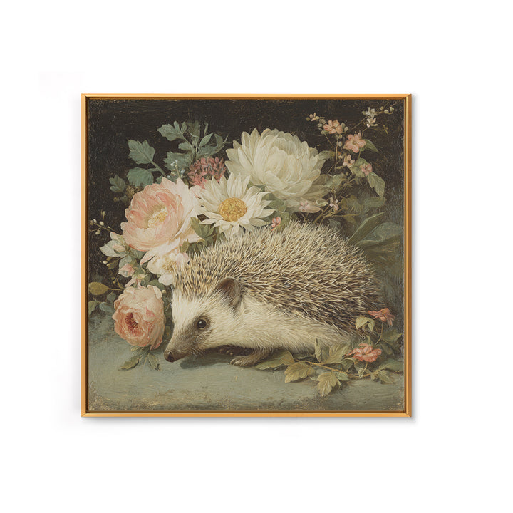 Hedgehog Carrying Wildflowers Canvas Print, Whimsical Art, Whimsical, Living Room Decor, Watercolor Art, Wonder, Nursery Art, WHI-1x1-15