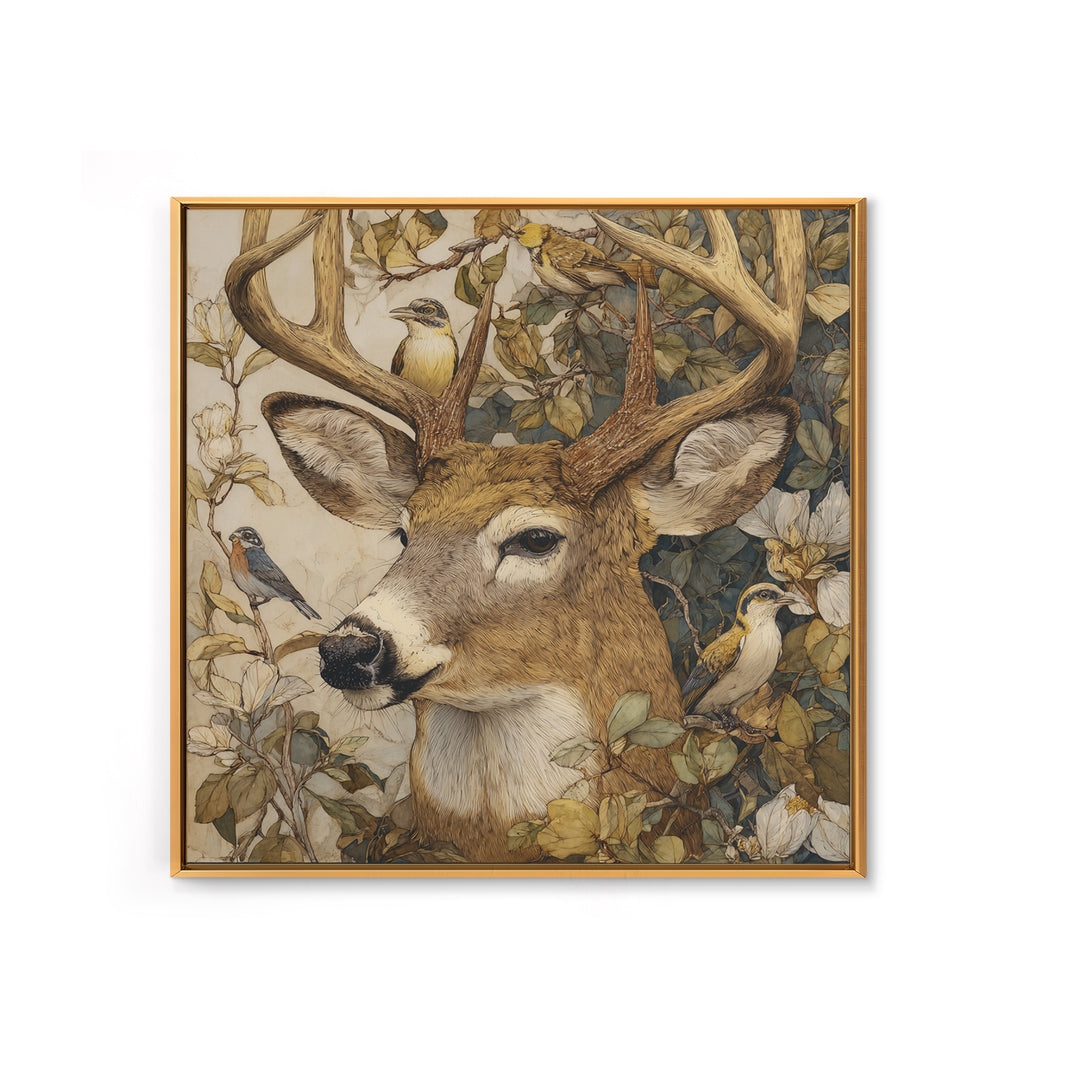 Deer with Antlers Full of Birds Canvas Print, Whimsical Art, Printable Art, Living Room Decor, Watercolor Art, Wonder, WHI-1x1-19