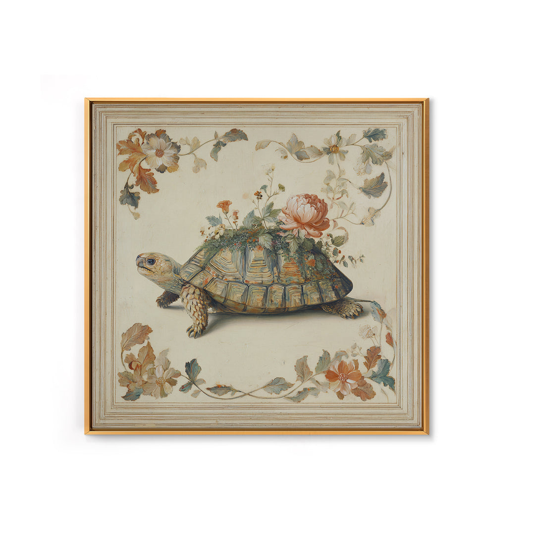 Turtle with Garden Growing on Shell Canvas Print, Whimsical Art, Dopamine Decor, Living Room Decor, Fine Art, Wonder, WHI-1x1-22