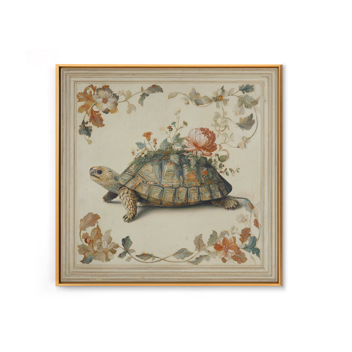 Turtle with Garden Growing on Shell Canvas Print, Whimsical Art, Dopamine Decor, Living Room Decor, Fine Art, Wonder, WHI-1x1-22