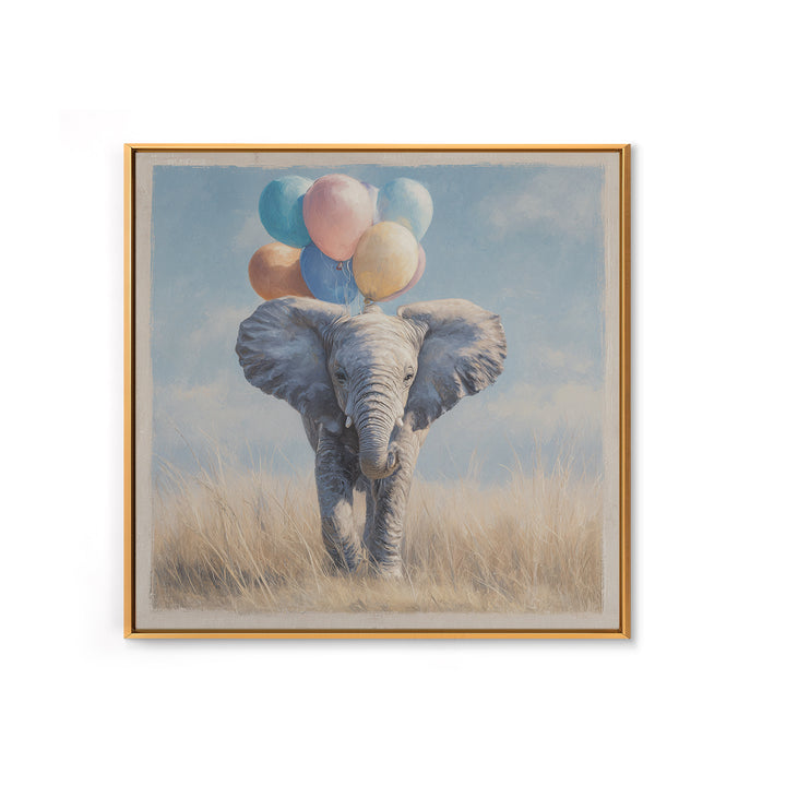 Elephant Holding Balloons Framed Canvas Print, Whimsical Art, Nursery, Living Room Decor, Fine Art, Wonder, Watercolor Art, WHI-1x1-27