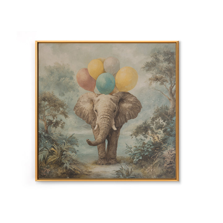 Elephant Holding Balloons Canvas Print, Whimsical Art, Art Nouveau, Living Room Decor, Abstract Art, Wonder, Nursery Wall Decor, WHI-1x1-3
