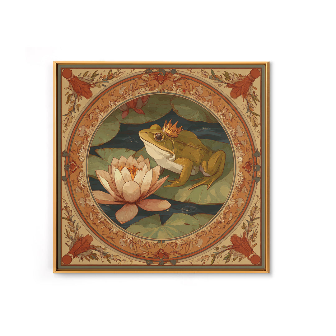 Frog Prince on a Lily Pad Framed Canvas Print, Whimsical Art, Gallery Decor, Living Room Decor, Fine Art, Wonder, Wall Art, WHI-1x1-32