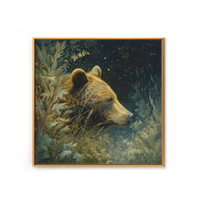 Bear Painting Stars Onto the Night Sky Framed Canvas Print, Whimsical Art, Living Room Decor, Abstract Art, Wonder, WHI-1x1-33