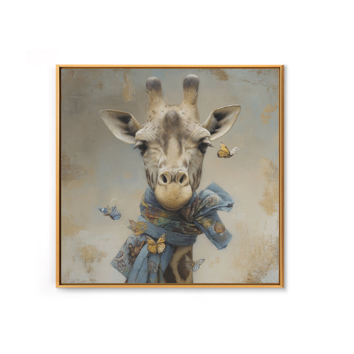 Giraffe with Scarf and Butterflies Framed Canvas Print, Whimsical Art, Watercolor Art, Living Room Decor, Wonder, WHI-1x1-34