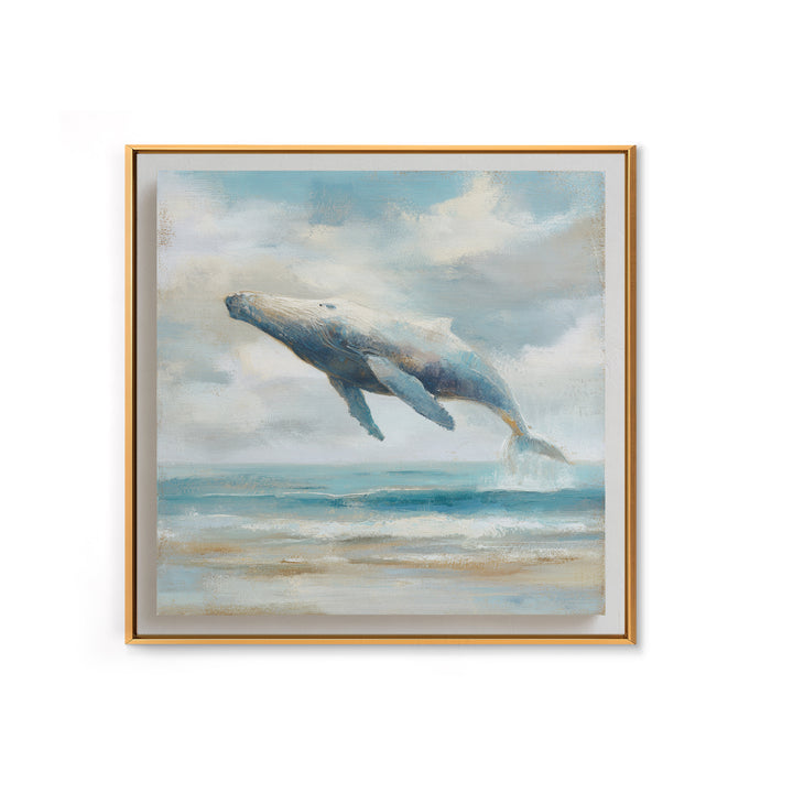 Whale Flying Through Clouds Like Ocean Framed Canvas Print, Whimsical Art, Boho Decor, Living Room Decor, Fine Art, Wonder, WHI-1x1-37