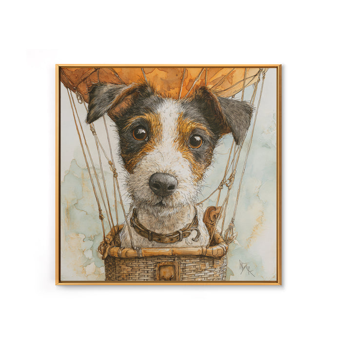 Dog in a Hot Air Balloon Framed Canvas Print, Whimsical Art, Gallery Decor, Living Room Decor, Fine Art, Wonder, Wall Art, WHI-1x1-38