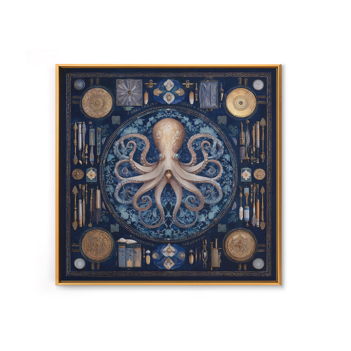 Octopus Conductor with Tiny Instruments Framed Canvas Print, Whimsical Art, Bird Art, Living Room Decor, Abstract Art, Wonder, WHI-1x1-42