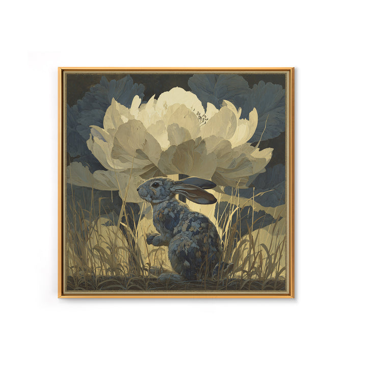 Rabbit Reading Beneath a Giant Flower Canvas Print, Whimsical Art, Fine Art Print, Living Room Decor, Watercolor Art, Wonder, WHI-1x1-5