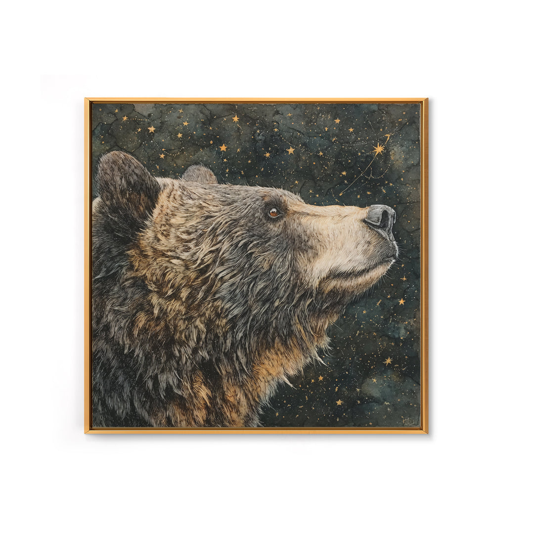 Bear Painting Stars Onto the Night Sky Framed Canvas Print, Whimsical Art, Living Room Decor, Abstract Art, Wonder, WHI-1x1-57