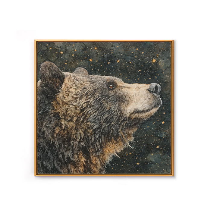 Bear Painting Stars Onto the Night Sky Framed Canvas Print, Whimsical Art, Living Room Decor, Abstract Art, Wonder, WHI-1x1-57