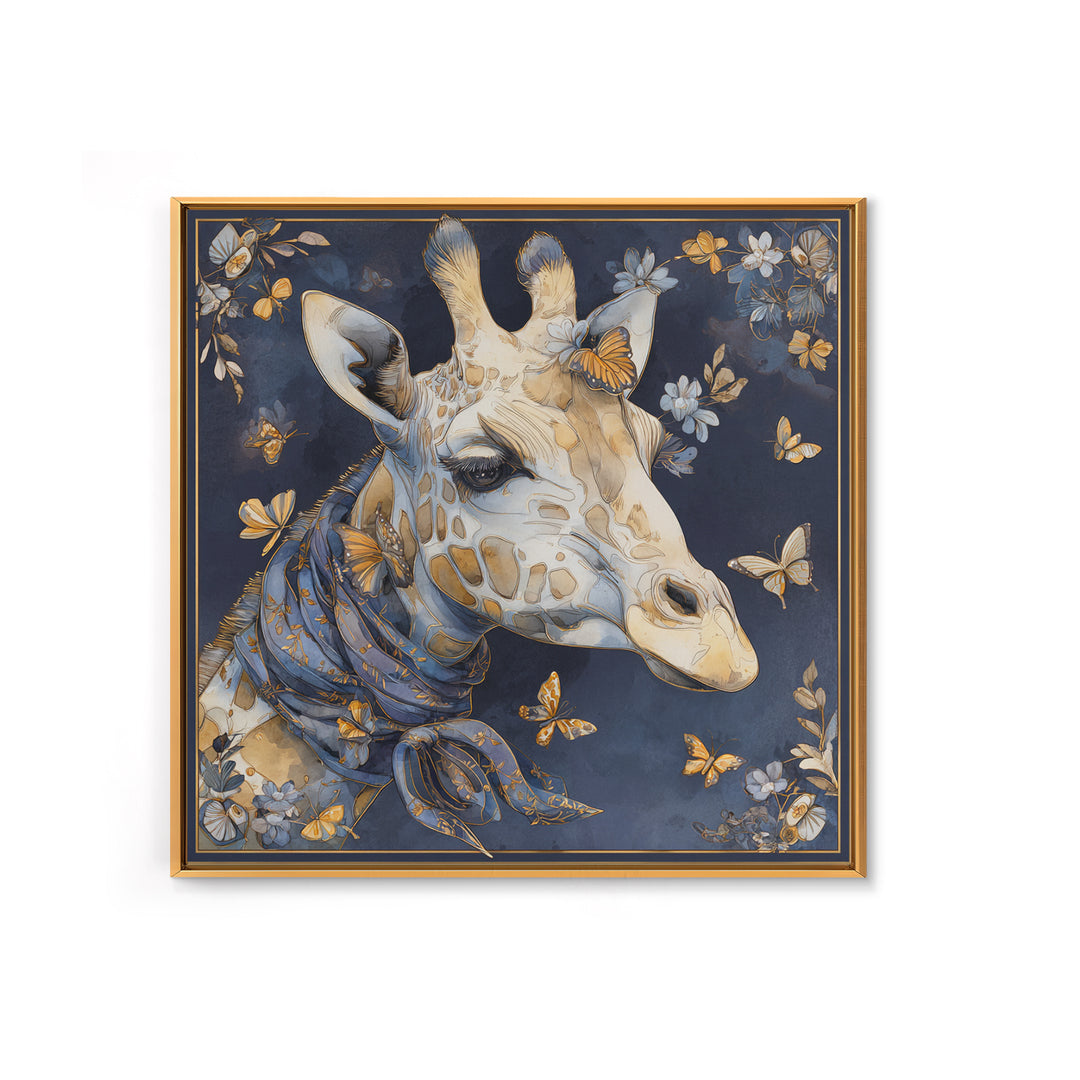 Giraffe with Scarf and Butterflies Framed Canvas Print, Whimsical Art, Watercolor Art, Living Room Decor, Wonder, WHI-1x1-58