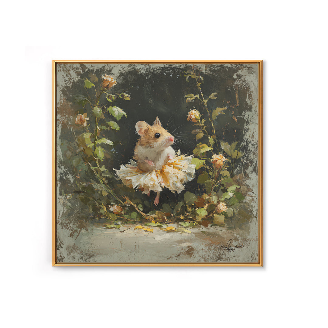 Mouse Ballerina in a Rose Garden Canvas Print, Whimsical Art, Gallery Decor, Living Room Decor, Fine Art, Wonder, Wall Art, WHI-1x1-59