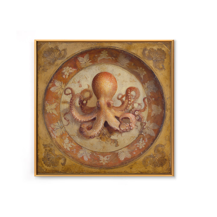 Octopus Conductor with Tiny Instruments Framed Canvas Print, Whimsical Art, Bird Art, Living Room Decor, Abstract Art, Wonder, WHI-1x1-66