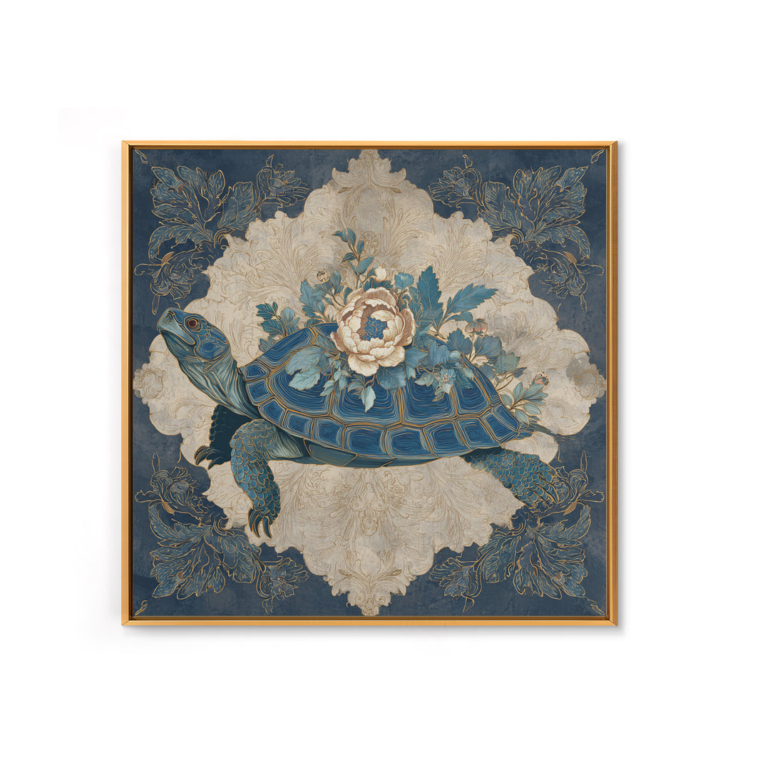 Turtle with Garden Growing on Shell Framed Canvas Print, Whimsical Art, Nursery Art, Living Room Decor, Oil Painting, Wonder, WHI-1x1-70