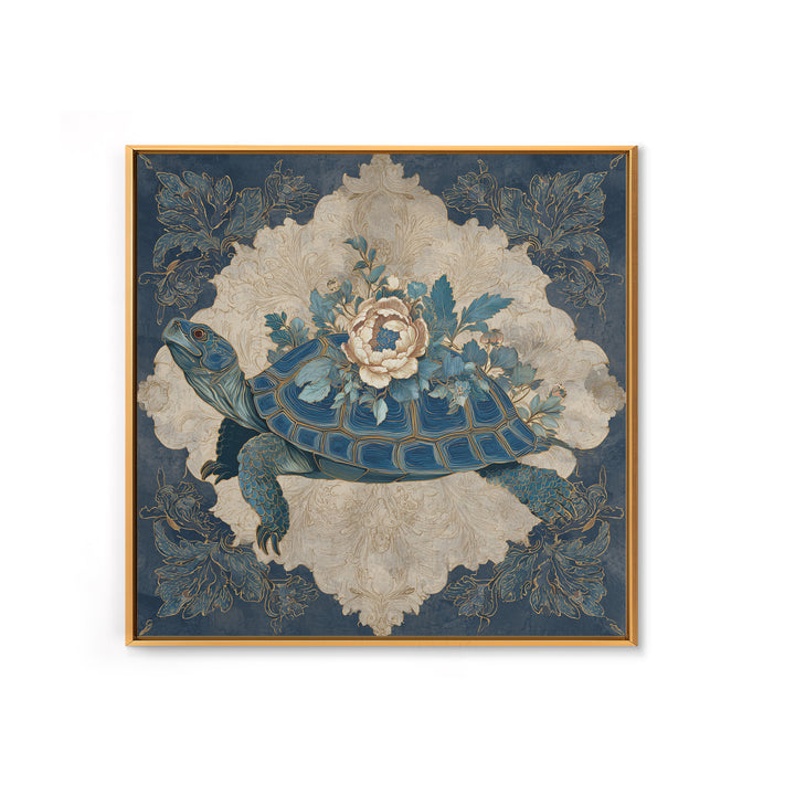 Turtle with Garden Growing on Shell Framed Canvas Print, Whimsical Art, Nursery Art, Living Room Decor, Oil Painting, Wonder, WHI-1x1-70