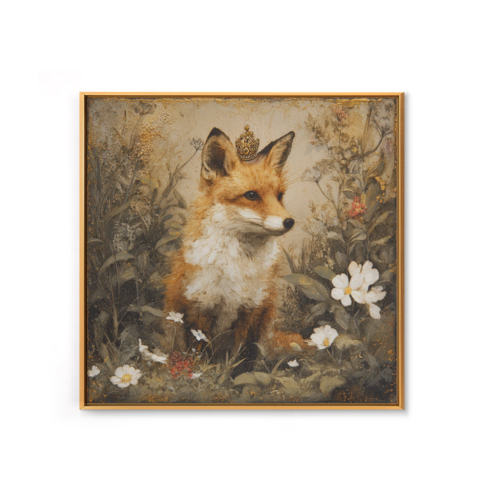 Fox Wearing a Tiny Crown Framed Canvas Print, Whimsical Art, Home Decor, Living Room Decor, Fine Art, Wonder, Digital Print, WHI-1x1-73