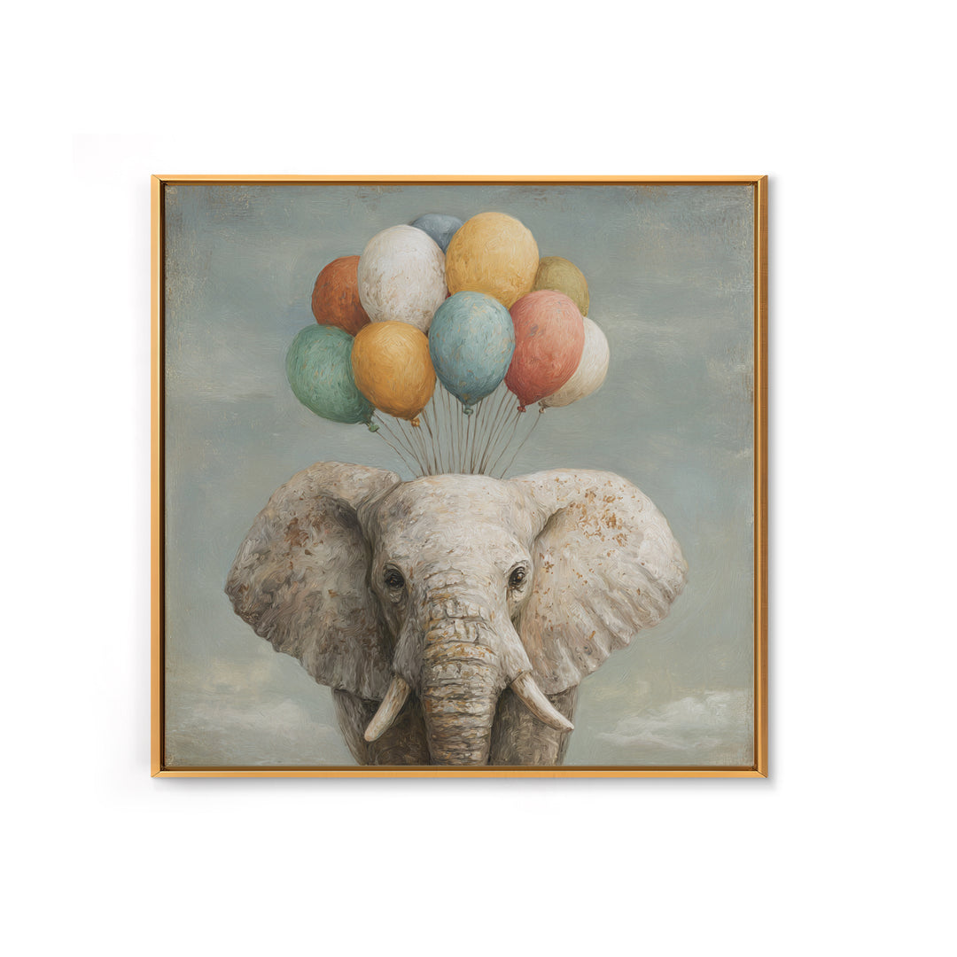 Elephant Holding Balloons Canvas Print, Whimsical Art, Statement Artwork, Living Room Decor, Fine Art, Wonder, Art Print, WHI-1x1-75