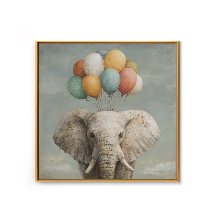 Elephant Holding Balloons Canvas Print, Whimsical Art, Statement Artwork, Living Room Decor, Fine Art, Wonder, Art Print, WHI-1x1-75