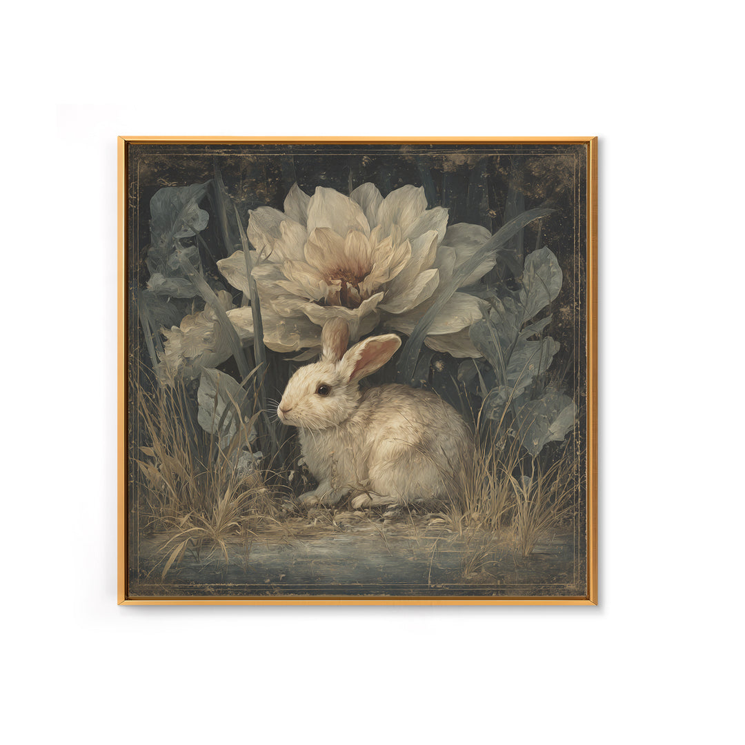 Rabbit Reading Beneath a Giant Flower Canvas Print, Whimsical Art, Wall Decor, Living Room Decor, Wonder, Printable Art, WHI-1x1-77