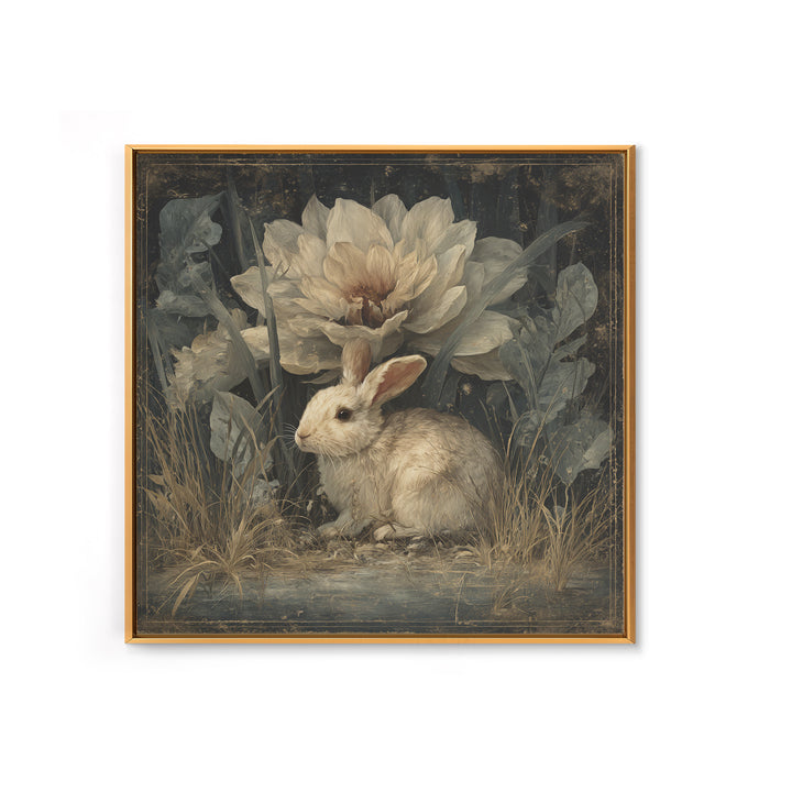 Rabbit Reading Beneath a Giant Flower Canvas Print, Whimsical Art, Wall Decor, Living Room Decor, Wonder, Printable Art, WHI-1x1-77