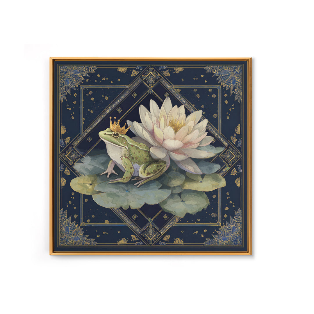 Frog Prince on a Lily Pad Framed Canvas Print, Whimsical Art, Fine Art Print, Living Room Decor, Fine Art, Wonder, Prints, WHI-1x1-80