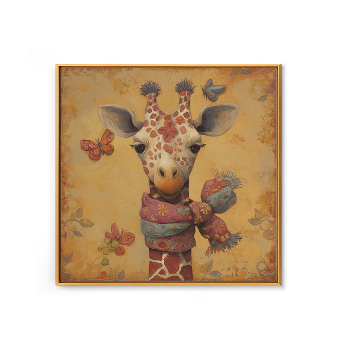 Giraffe with Scarf and Butterflies Canvas Print, Whimsical Art, Boho Decor, Living Room Decor, Oil Painting, Wonder, WHI-1x1-82