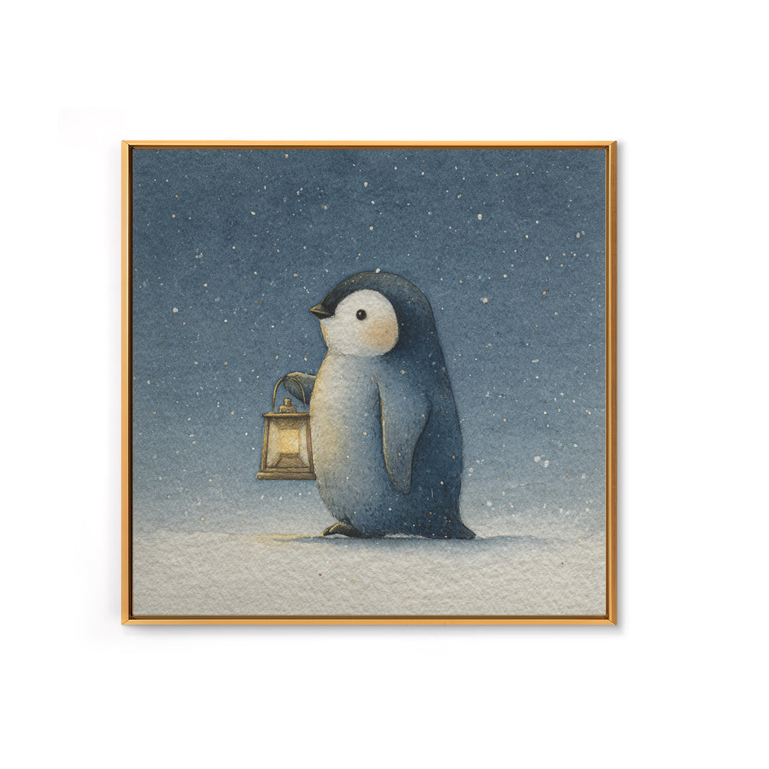 Penguin Holding a Lantern Canvas Print, Whimsical Art, Contemporary Art, Living Room Decor, Fine Art, Wonder, Art Nouveau, WHI-1x1-89