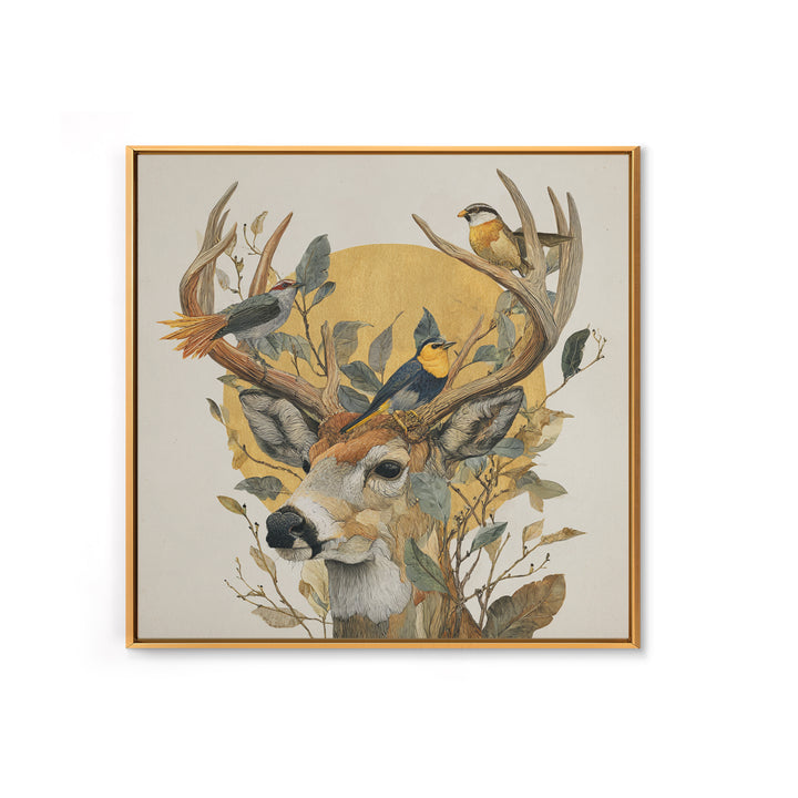 Deer with Antlers Full of Birds Canvas Print, Whimsical Art, Room Decor, Living Room Decor, Fine Art, Wonder, Oil Painting, WHI-1x1-91