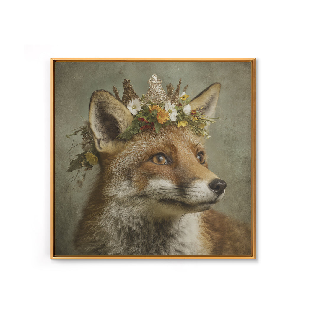 Fox Wearing a Tiny Crown Canvas Print, Whimsical Art, Printable Wall Art, Living Room Decor, Wonder, Abstract Wall Art, WHI-1x1-97