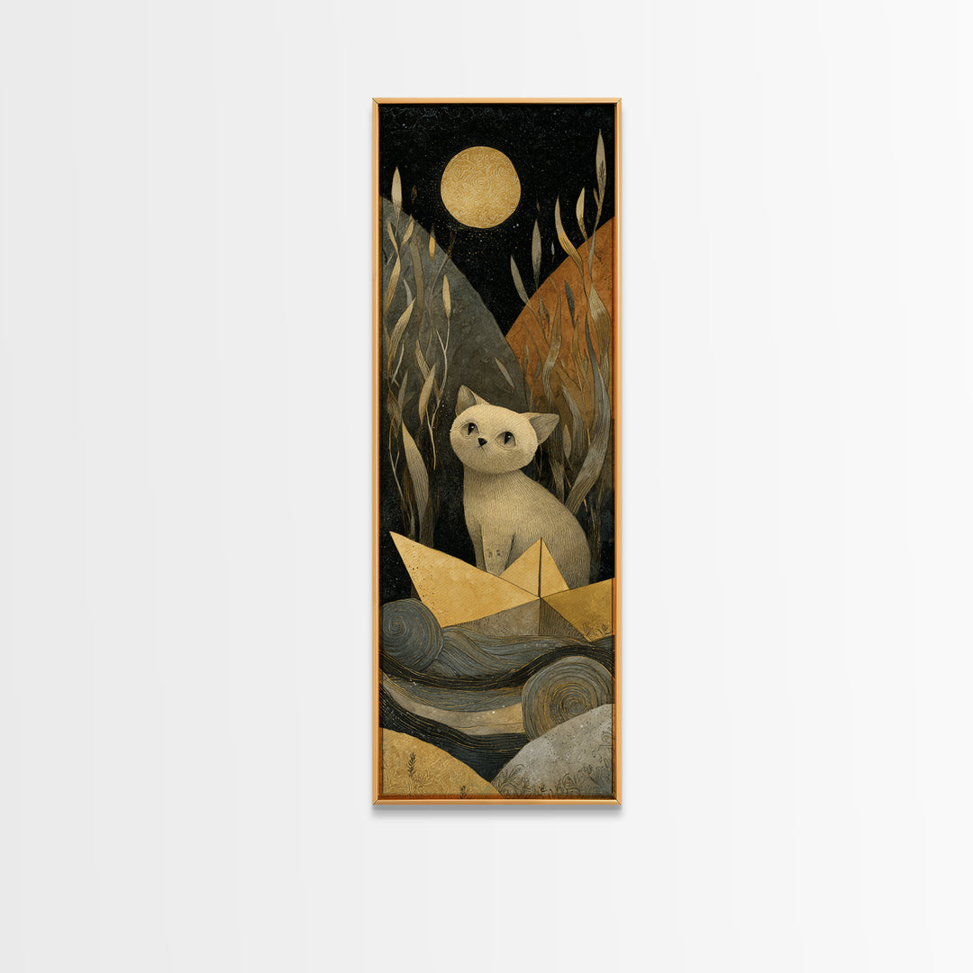 Cat Sailing a Paper Boat Canvas Print, Whimsical Art, Gallery Decor, Living Room Decor, Fine Art, Wonder, Wall Art, Home Decor, WHI-1x3-14