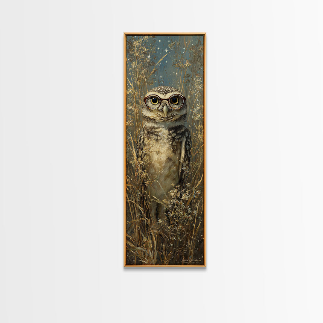 Owl Wearing Spectacles Among Stars Canvas Print, Whimsical Art, Neutral Decor, Living Room Decor, Fine Art, Wonder, Home Decor, WHI-1x3-18