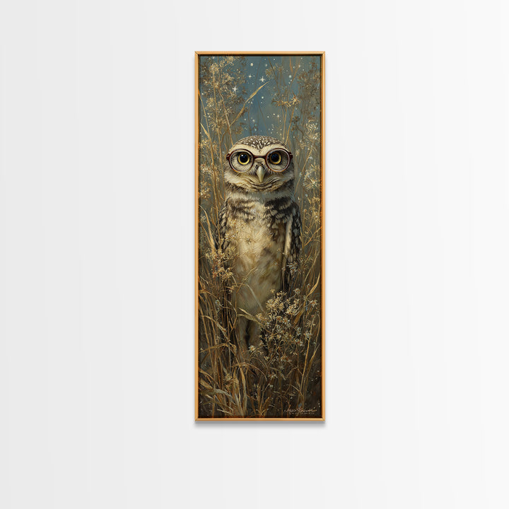 Owl Wearing Spectacles Among Stars Canvas Print, Whimsical Art, Neutral Decor, Living Room Decor, Fine Art, Wonder, Home Decor, WHI-1x3-18