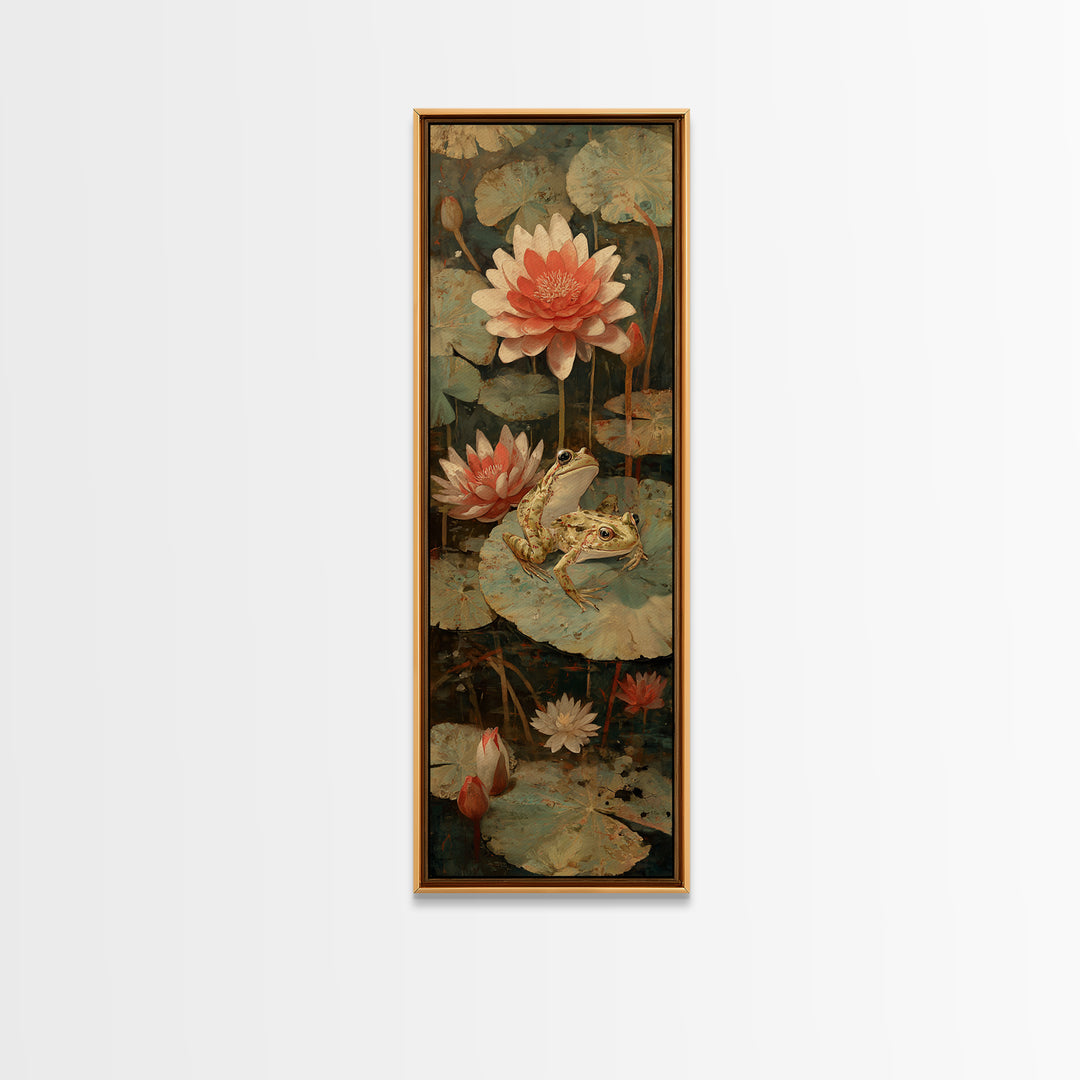 Frog Prince on a Lily Pad Framed Canvas Print, Whimsical Art, Wall Decor, Living Room Decor, Fine Art, Wonder, Printable Art, WHI-1x3-20