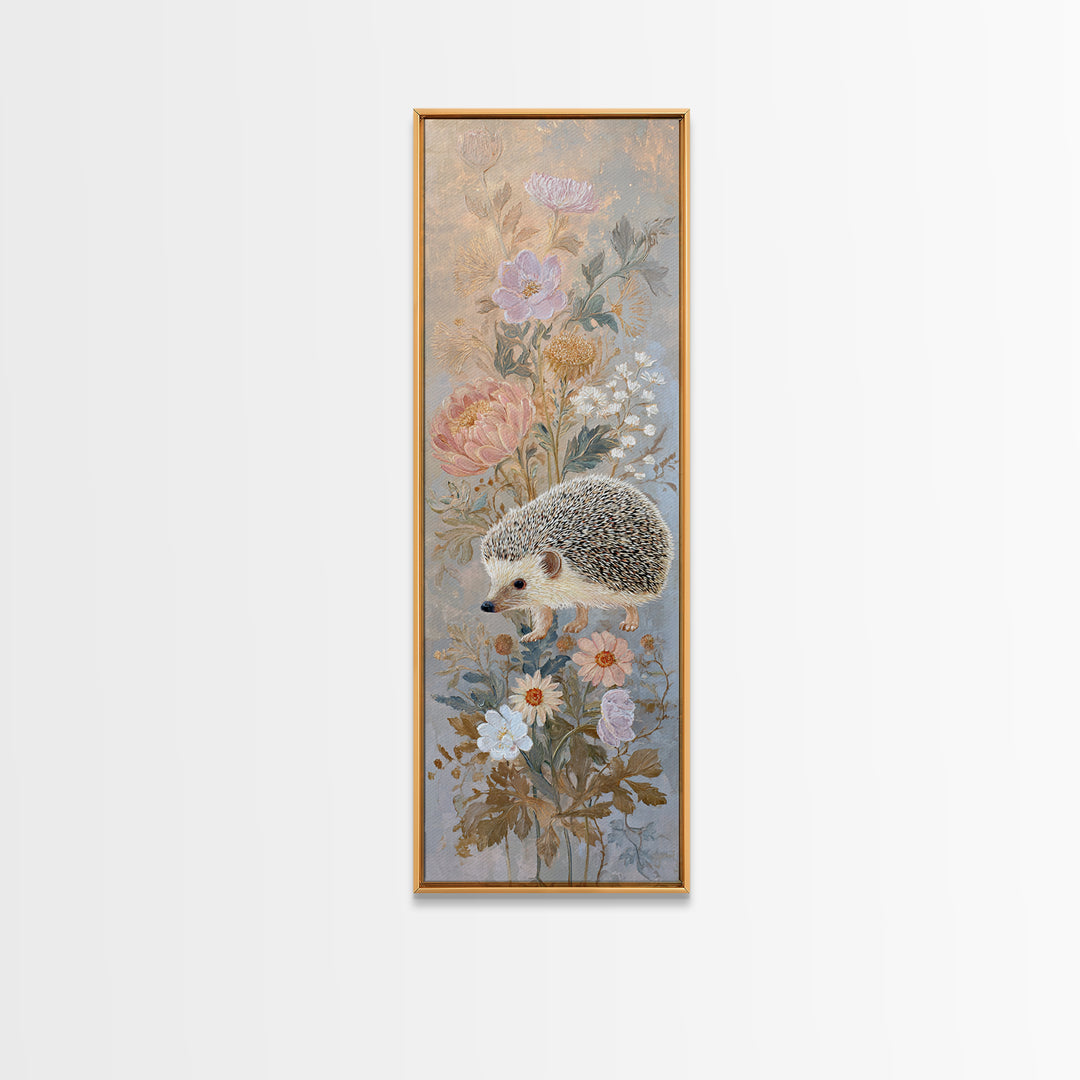 Hedgehog Carrying Wildflowers Canvas Print, Whimsical Art, Whimsical, Living Room Decor, Watercolor Art, Wonder, Nursery Art, WHI-1x3-27