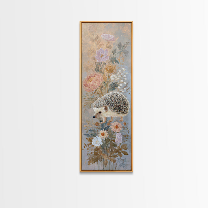 Hedgehog Carrying Wildflowers Canvas Print, Whimsical Art, Whimsical, Living Room Decor, Watercolor Art, Wonder, Nursery Art, WHI-1x3-27